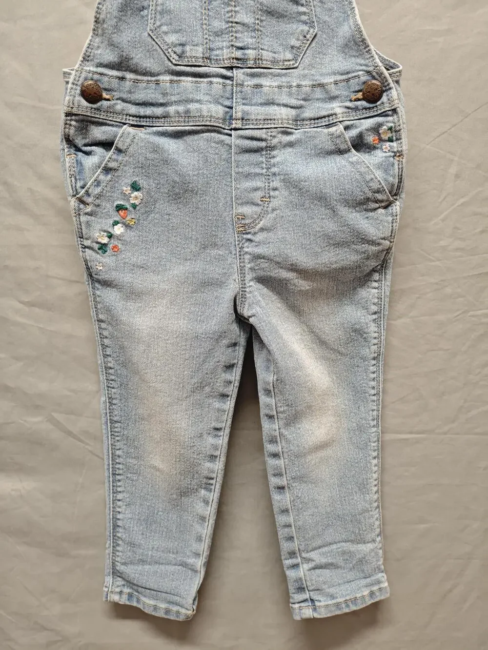 OshKosh B'gosh Overalls Girls Toddler 2T Light Wash Denim Embroidered Floral